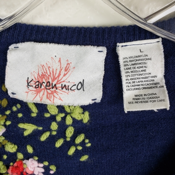 Anthropologie Karen Nicol Embroidered Floral Cardigan in Navy size L - Picture 7 of 13